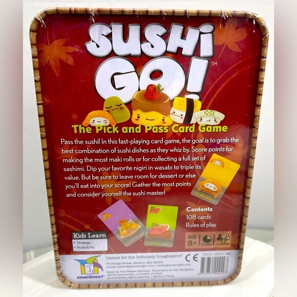 Sushi Go ! The Pick and Pass Card Game By Gamewright New Sealed in Tin Box - Picture 2 of 2